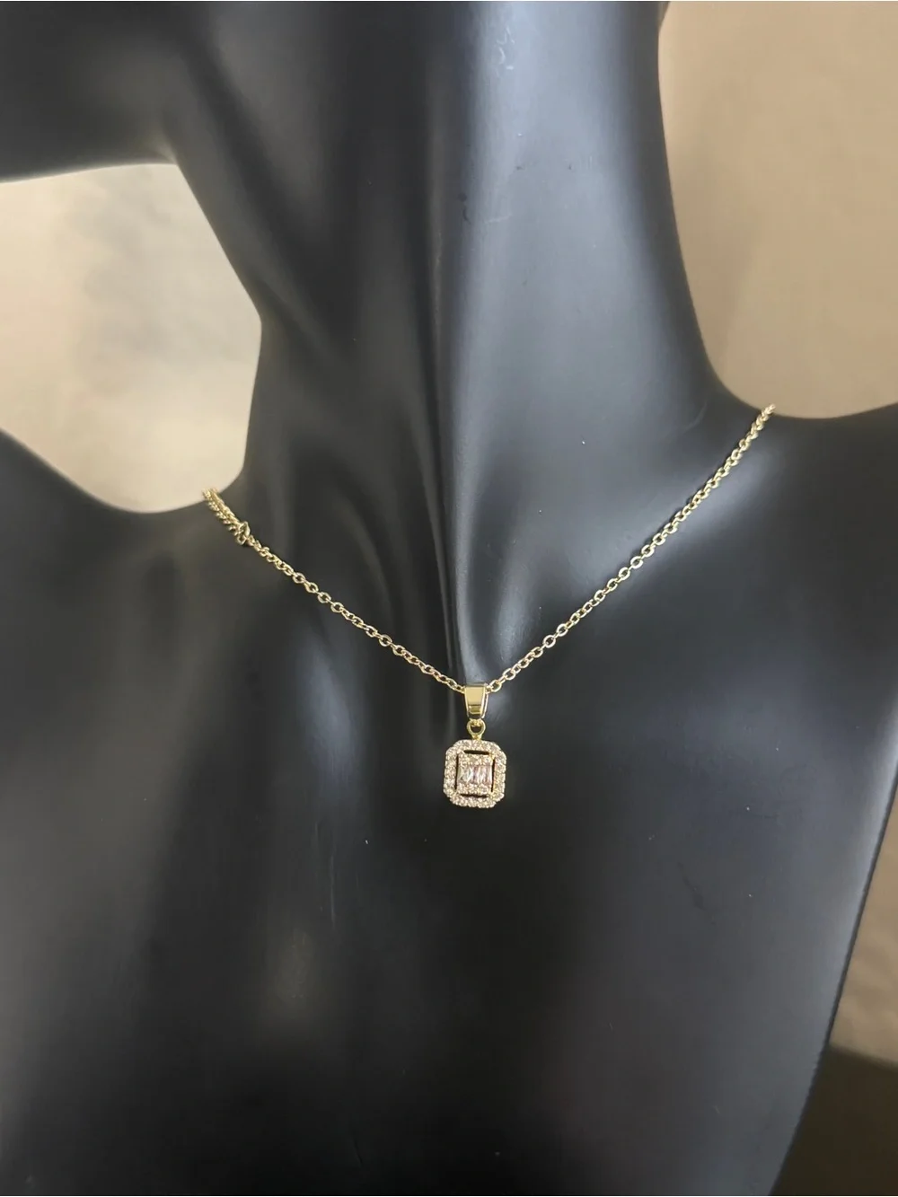 18K Gold Plated CZ Emerald Cut Pendant Necklace 16-18”